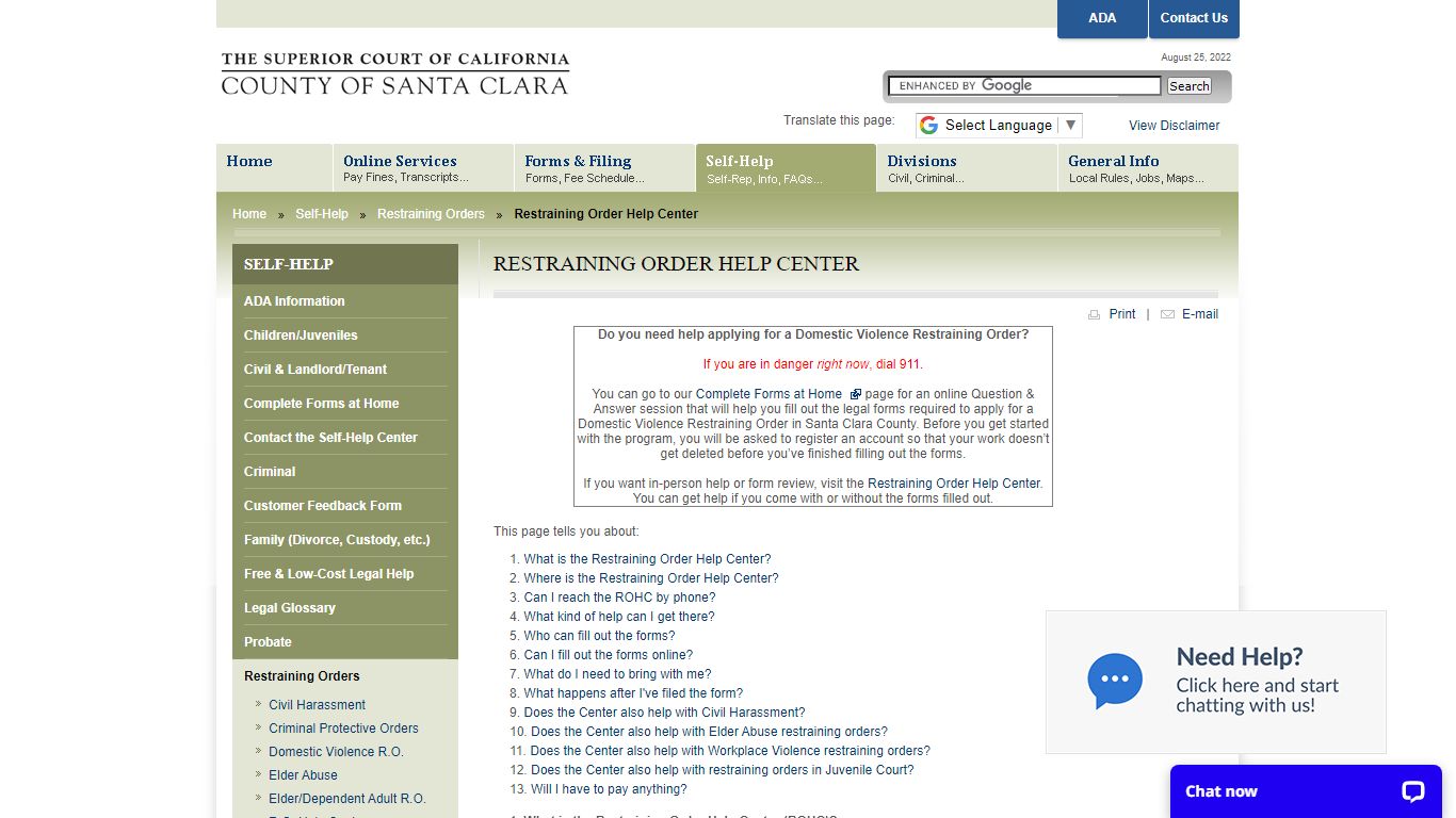 Restraining Order Help Center - Superior Court of California